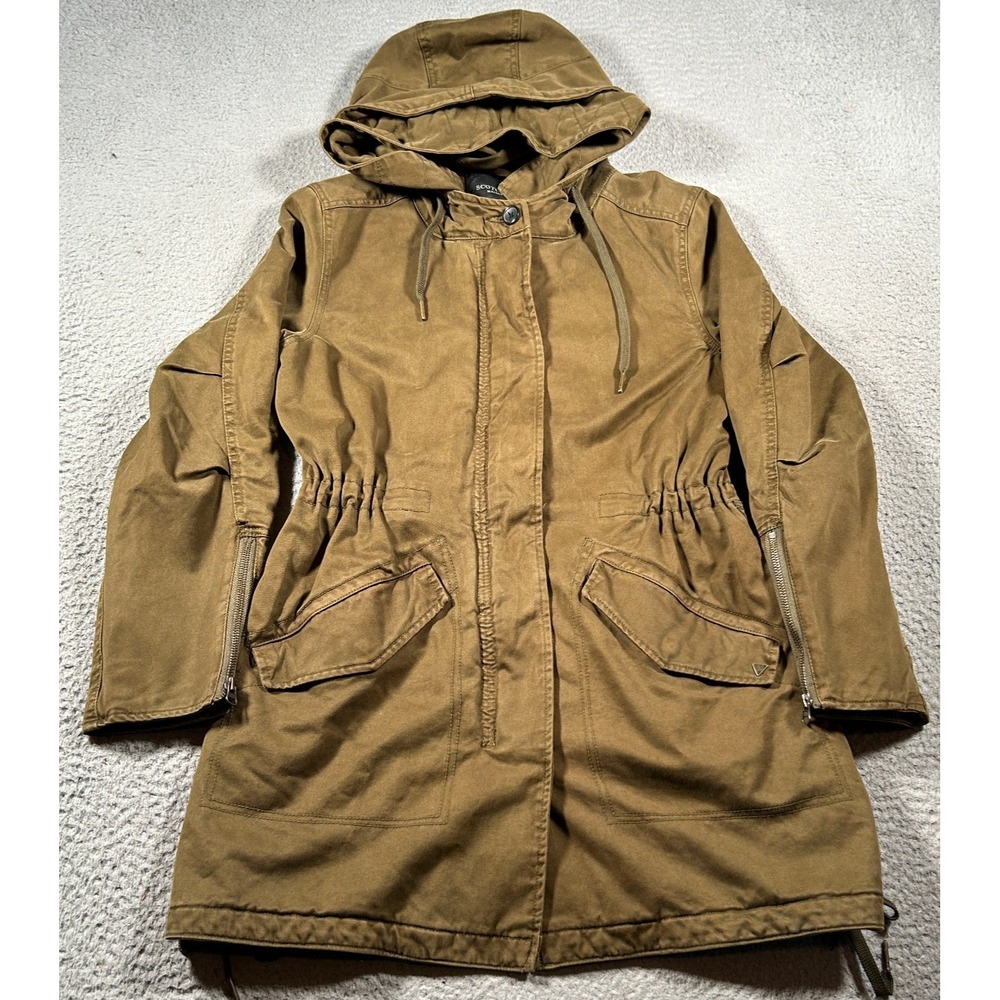 Scotch & Soda Maison Scotch Parka Coat Women XS Brown Lace Up Fish Tail Full Zip
